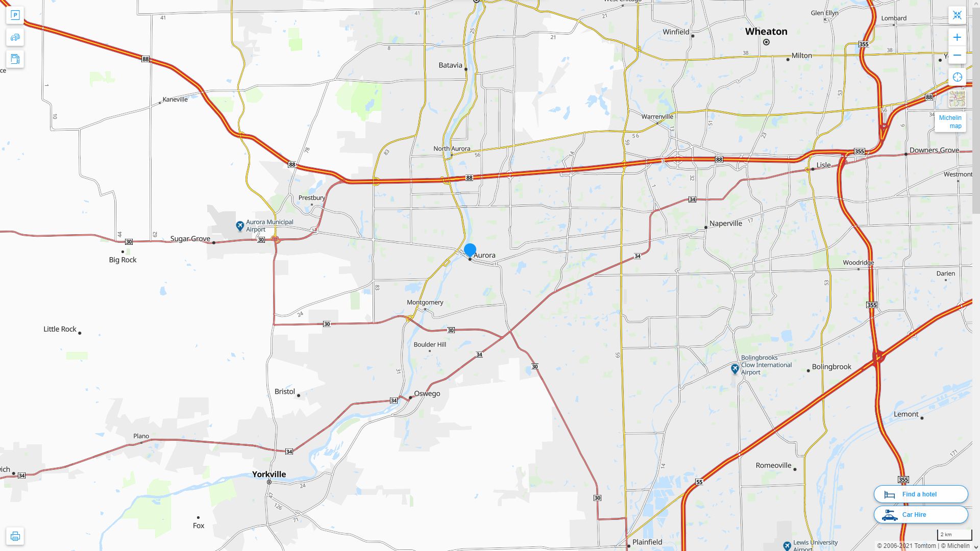 Aurora illinois Highway and Road Map